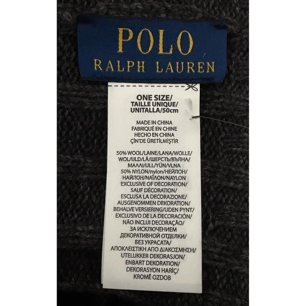 Polo Ralph Lauren Mens Grey Wool Blend Ribbed Cuff Knit Beanie Hat RL Flesh Pony